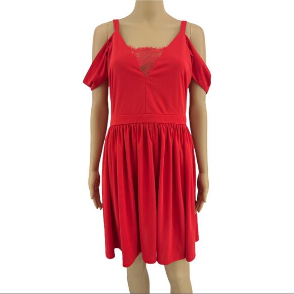 ASOS US 10 NWT Red Lace Back Cold Shoulder Mini A Line Skater Dress - Picture 1 of 7